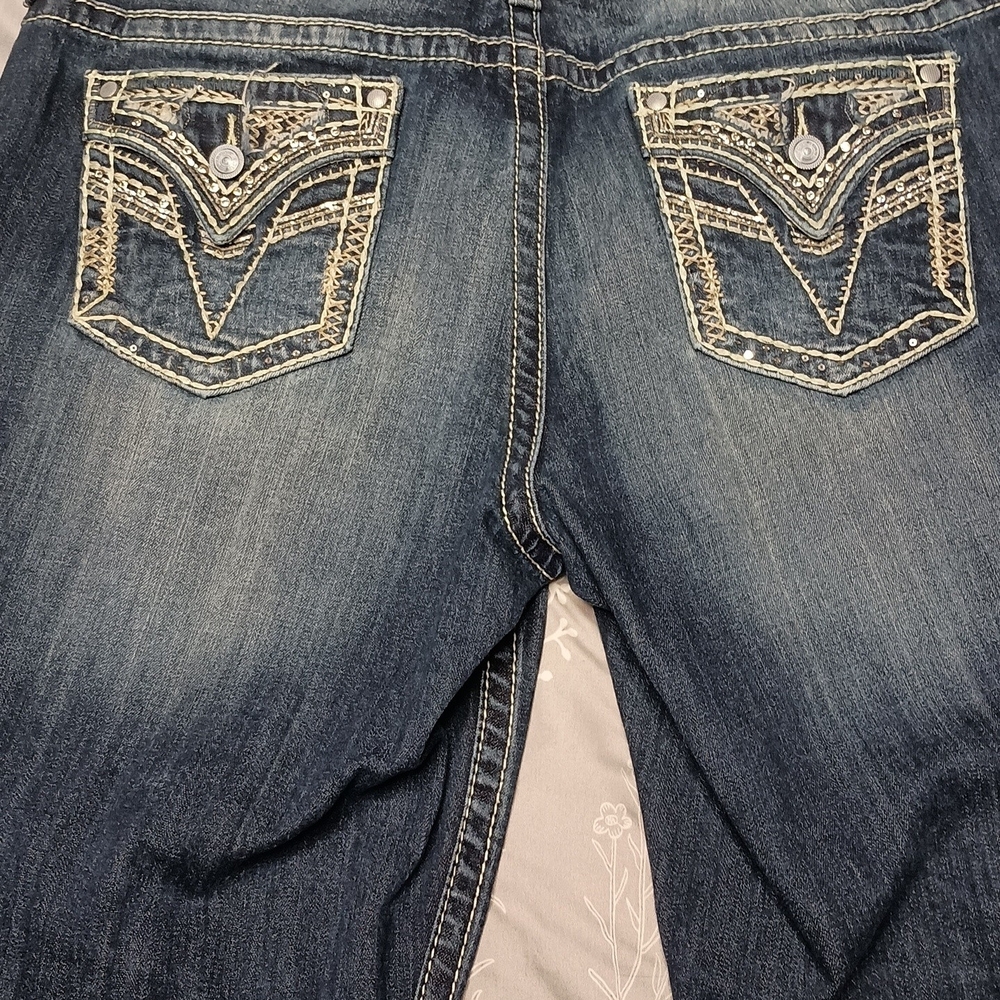 Vigoss Women's Blue Boot Cut Jeans with Tan Embroidery